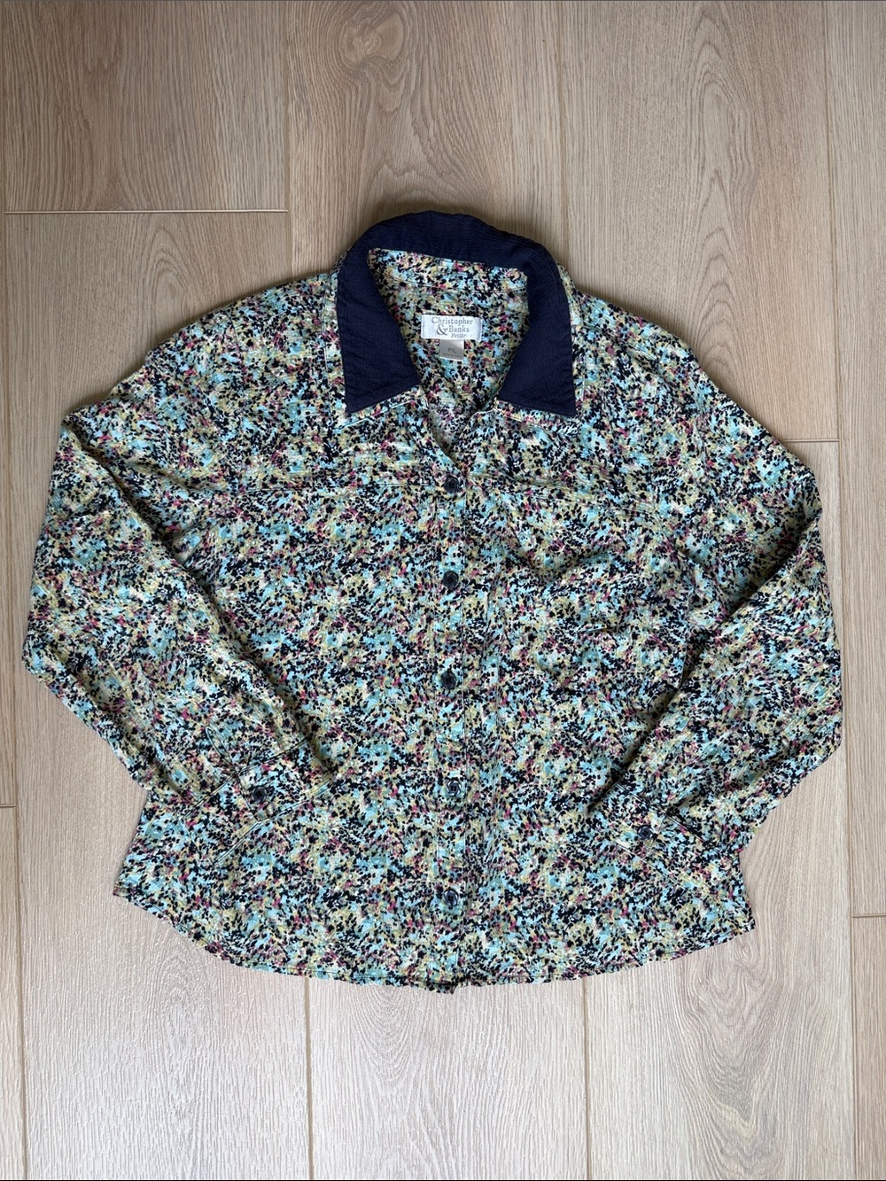 Petite Floral Button Down Christopher & Banks L Grandmillenial Statement Top